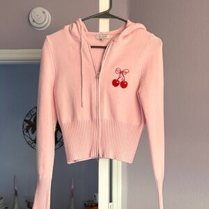 Pink Cherry Embroidered Women's Cardigan New without tags